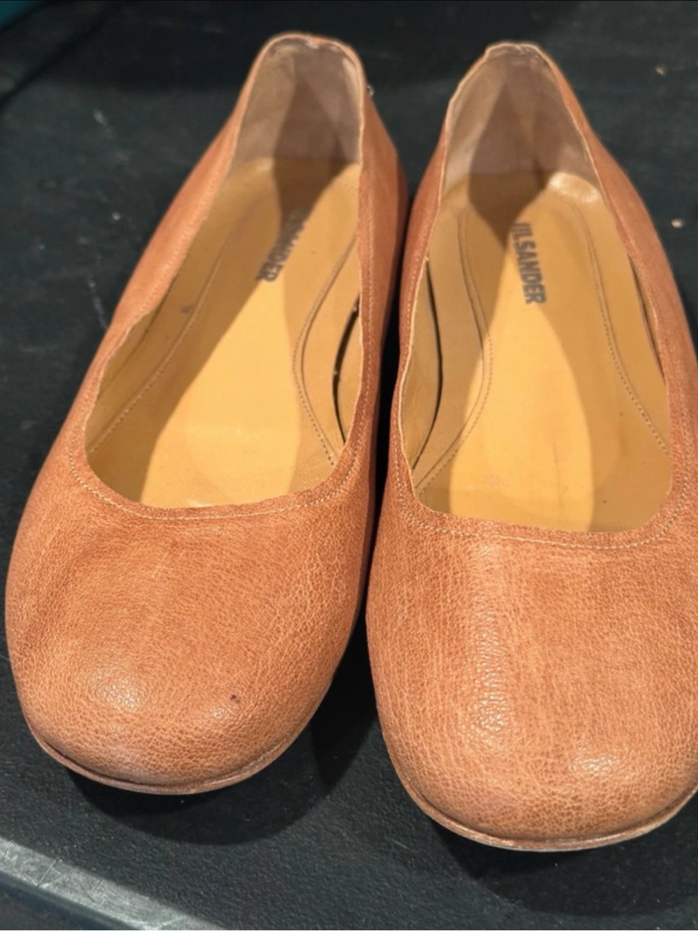 Jil Sander Tan Leather Round-Toe Ballet Flats